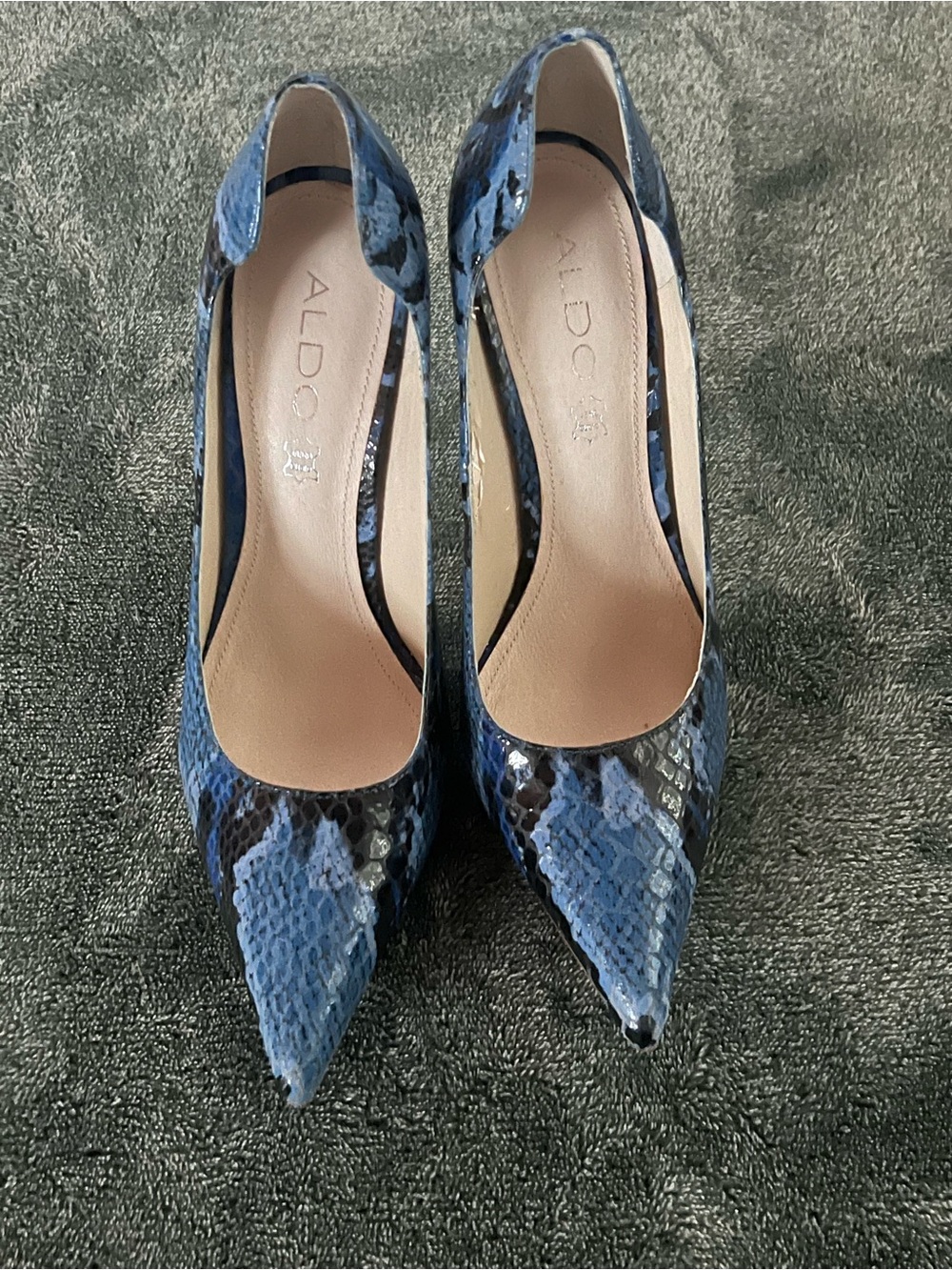 Aldo Blue Snake-Print Pointed Toe Pumps